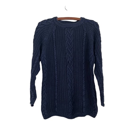 Vintage Hunters Run Navy Blue Ramie Cable Knit Fisherman Sweater Womens Size S - Picture 1 of 4